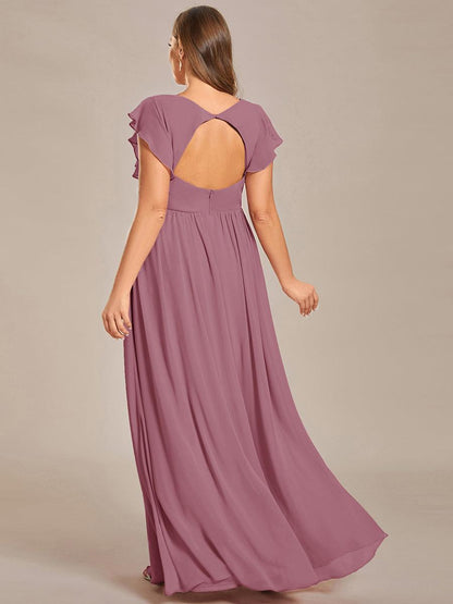 LILYANA™ | Vestido de dama de honor en gasa con mangas plisadas y abertura en la espalda