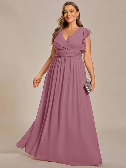 LILYANA™ | Vestido de dama de honor en gasa con mangas plisadas y abertura en la espalda