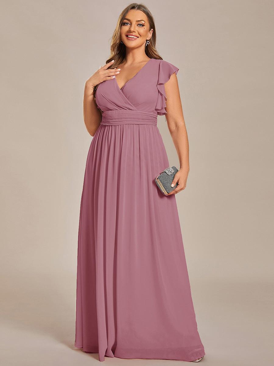 LILYANA™ | Vestido de dama de honor en gasa con mangas plisadas y abertura en la espalda