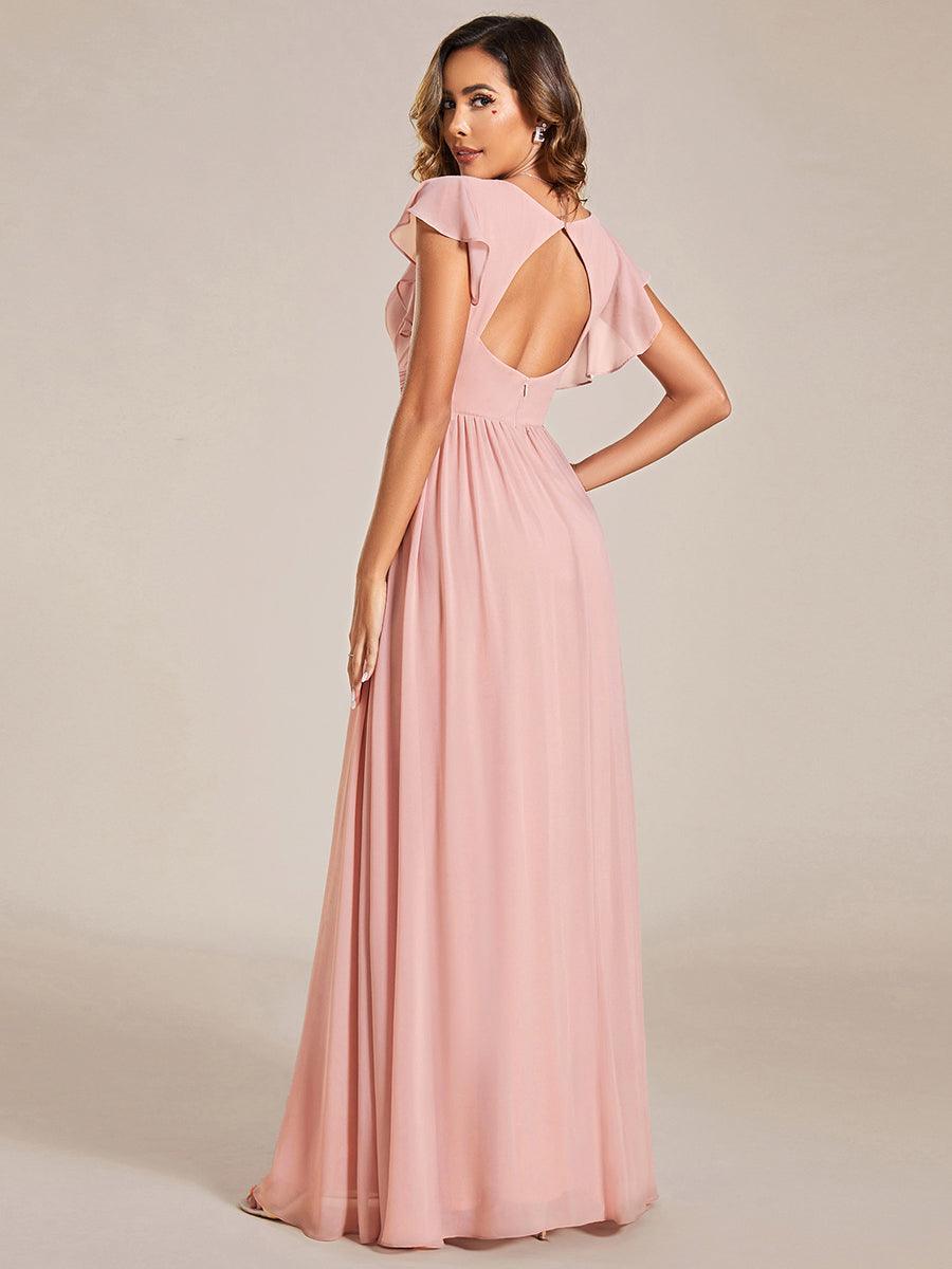 LILYANA™ | Vestido de dama de honor en gasa con mangas plisadas y abertura en la espalda