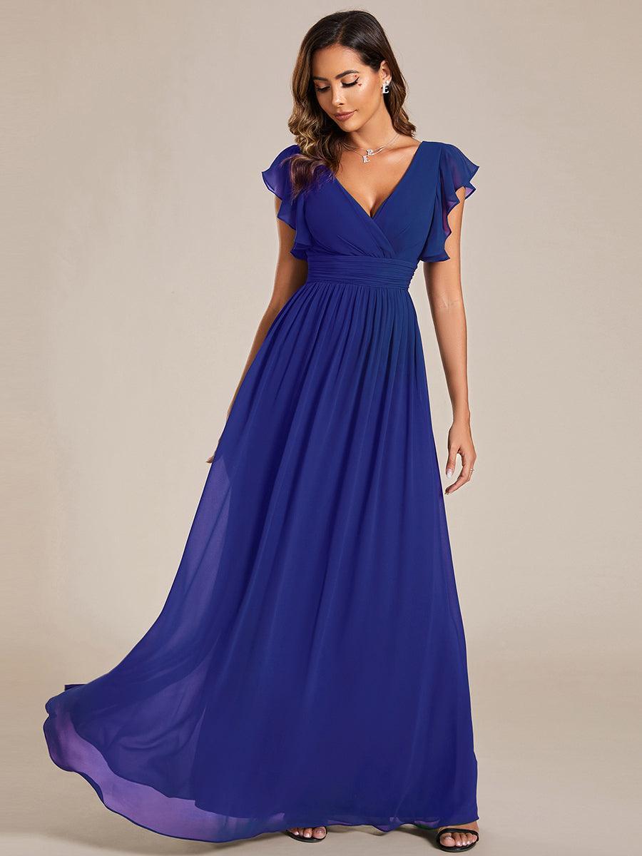 LILYANA™ | Vestido de dama de honor en gasa con mangas plisadas y abertura en la espalda