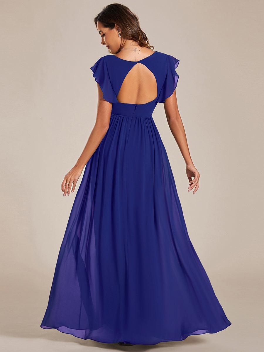 LILYANA™ | Vestido de dama de honor en gasa con mangas plisadas y abertura en la espalda