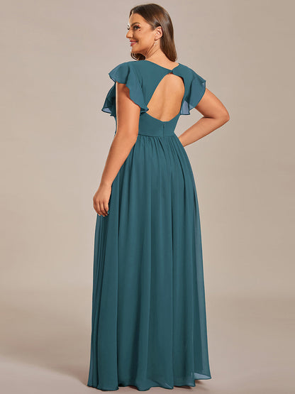 LILYANA™ | Vestido de dama de honor en gasa con mangas plisadas y abertura en la espalda