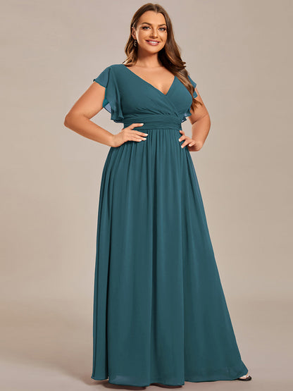 LILYANA™ | Vestido de dama de honor en gasa con mangas plisadas y abertura en la espalda