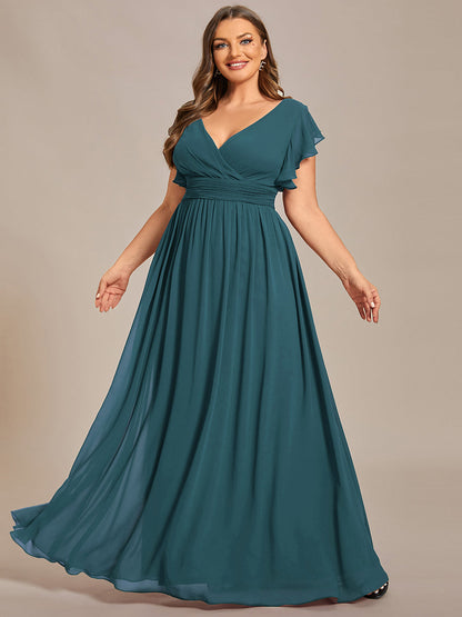 LILYANA™ | Vestido de dama de honor en gasa con mangas plisadas y abertura en la espalda