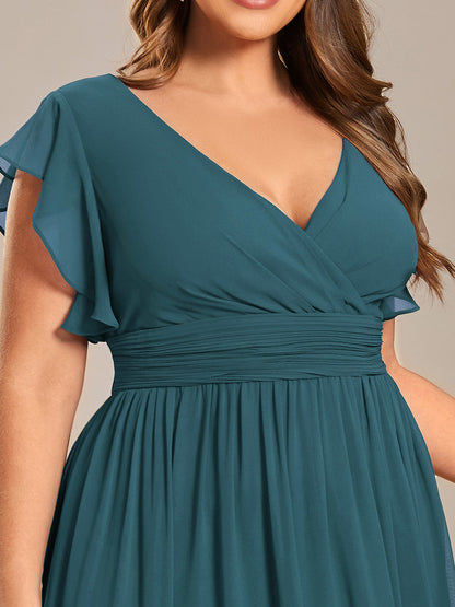 LILYANA™ | Vestido de dama de honor en gasa con mangas plisadas y abertura en la espalda