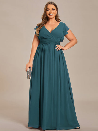 LILYANA™ | Vestido de dama de honor en gasa con mangas plisadas y abertura en la espalda