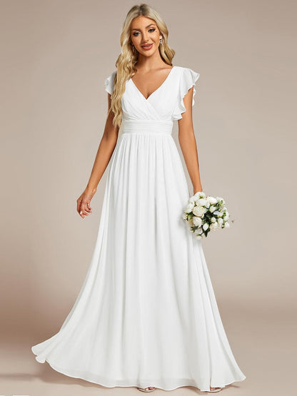 LILYANA™ | Vestido de dama de honor en gasa con mangas plisadas y abertura en la espalda