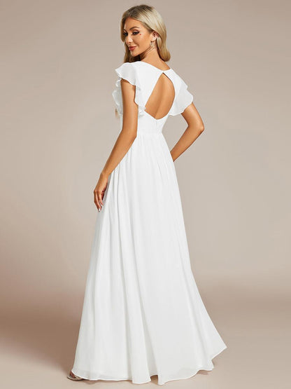 LILYANA™ | Vestido de dama de honor en gasa con mangas plisadas y abertura en la espalda