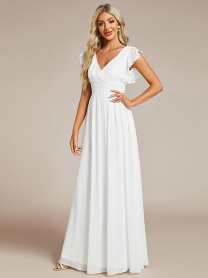 LILYANA™ | Vestido de dama de honor en gasa con mangas plisadas y abertura en la espalda