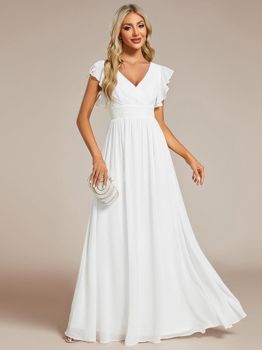 LILYANA™ | Vestido de dama de honor en gasa con mangas plisadas y abertura en la espalda