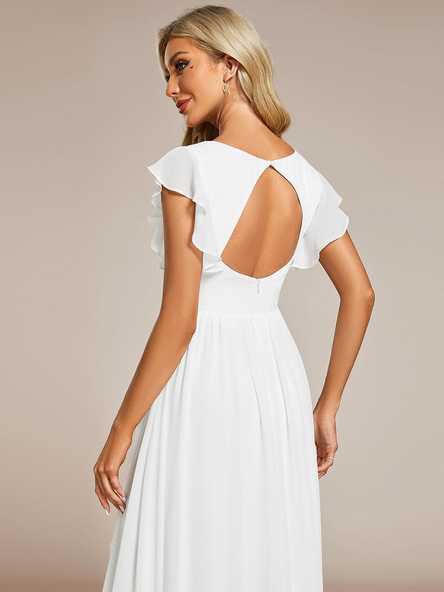 LILYANA™ | Vestido de dama de honor en gasa con mangas plisadas y abertura en la espalda
