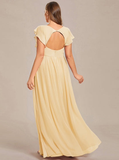 LILYANA™ | Vestido de dama de honor en gasa con mangas plisadas y abertura en la espalda