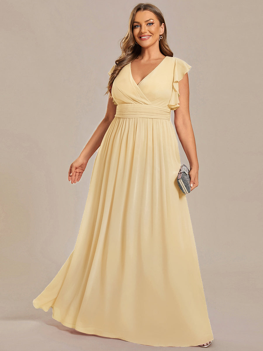 LILYANA™ | Vestido de dama de honor en gasa con mangas plisadas y abertura en la espalda