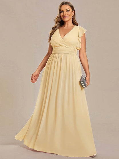 LILYANA™ | Vestido de dama de honor en gasa con mangas plisadas y abertura en la espalda