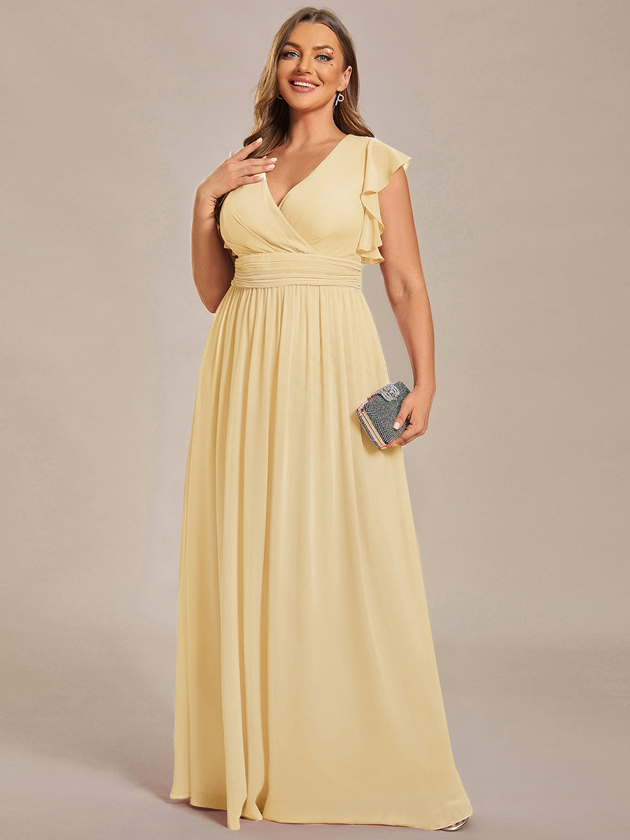 LILYANA™ | Vestido de dama de honor en gasa con mangas plisadas y abertura en la espalda