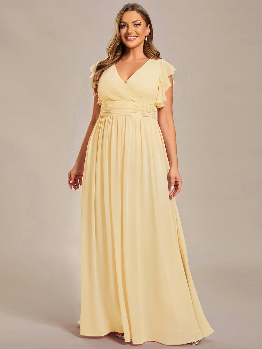 LILYANA™ | Vestido de dama de honor en gasa con mangas plisadas y abertura en la espalda