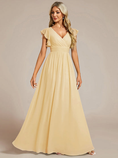 LILYANA™ | Vestido de dama de honor en gasa con mangas plisadas y abertura en la espalda
