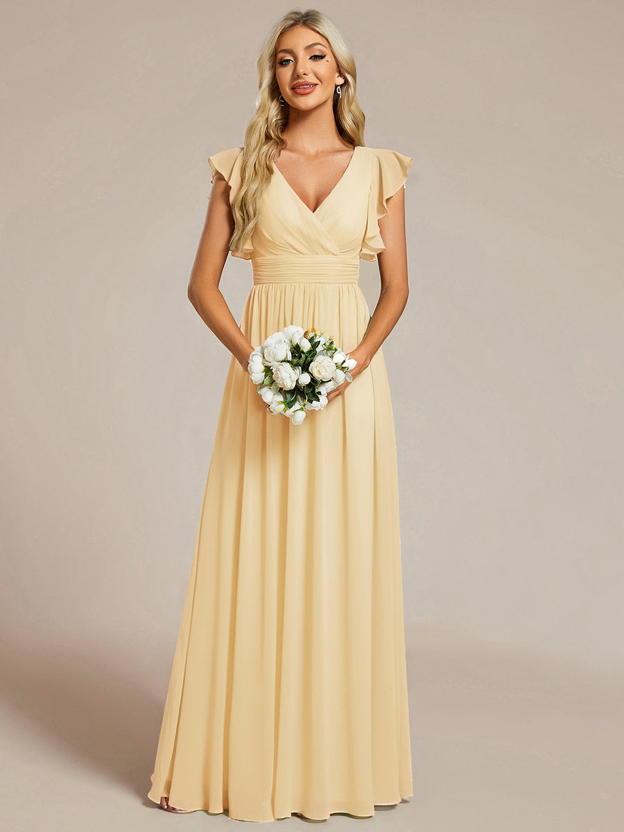 LILYANA™ | Vestido de dama de honor en gasa con mangas plisadas y abertura en la espalda