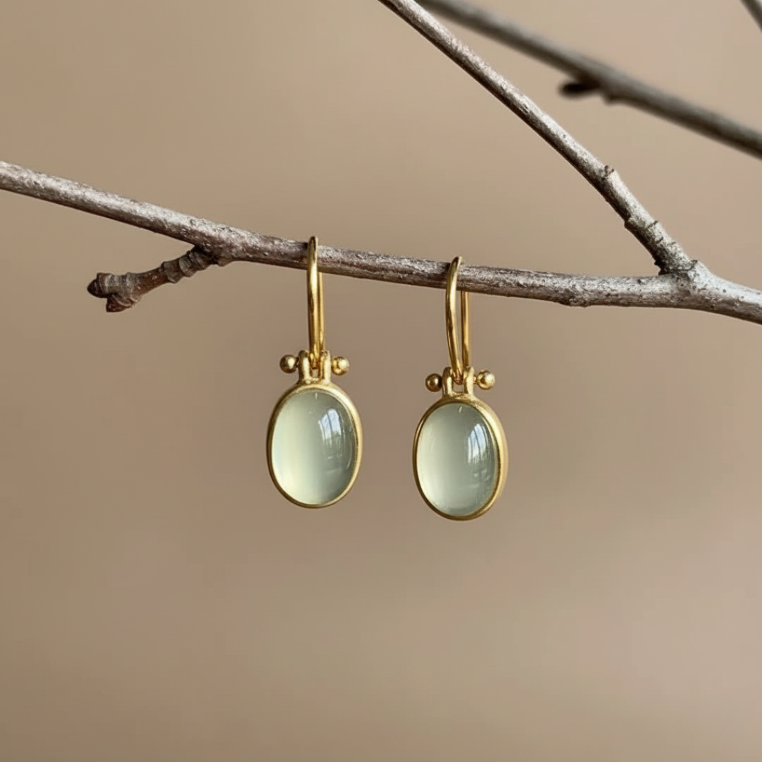 Pendientes vintage de piedra lunar verde