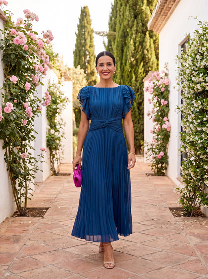 Seraphina | Elegante vestido maxi plisado con cintura anudada