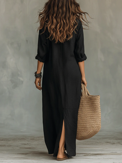 Soraya | Vestido largo negro holgado con botones
