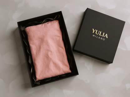 Vestido largo minimalista rosa con escote en V, de mezcla de lino para mujer.