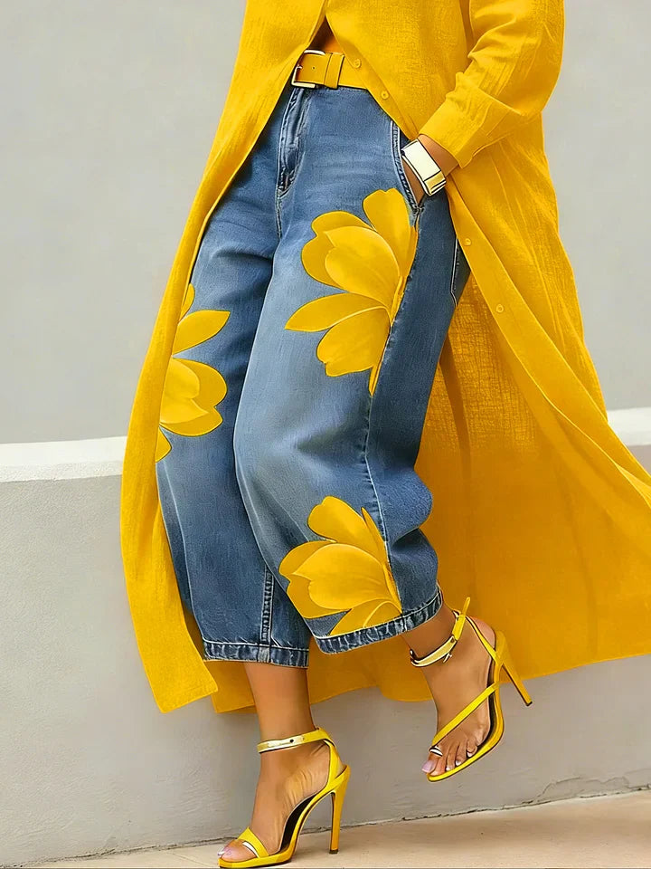 Maud | Conjunto de camisa larga y vaqueros florales