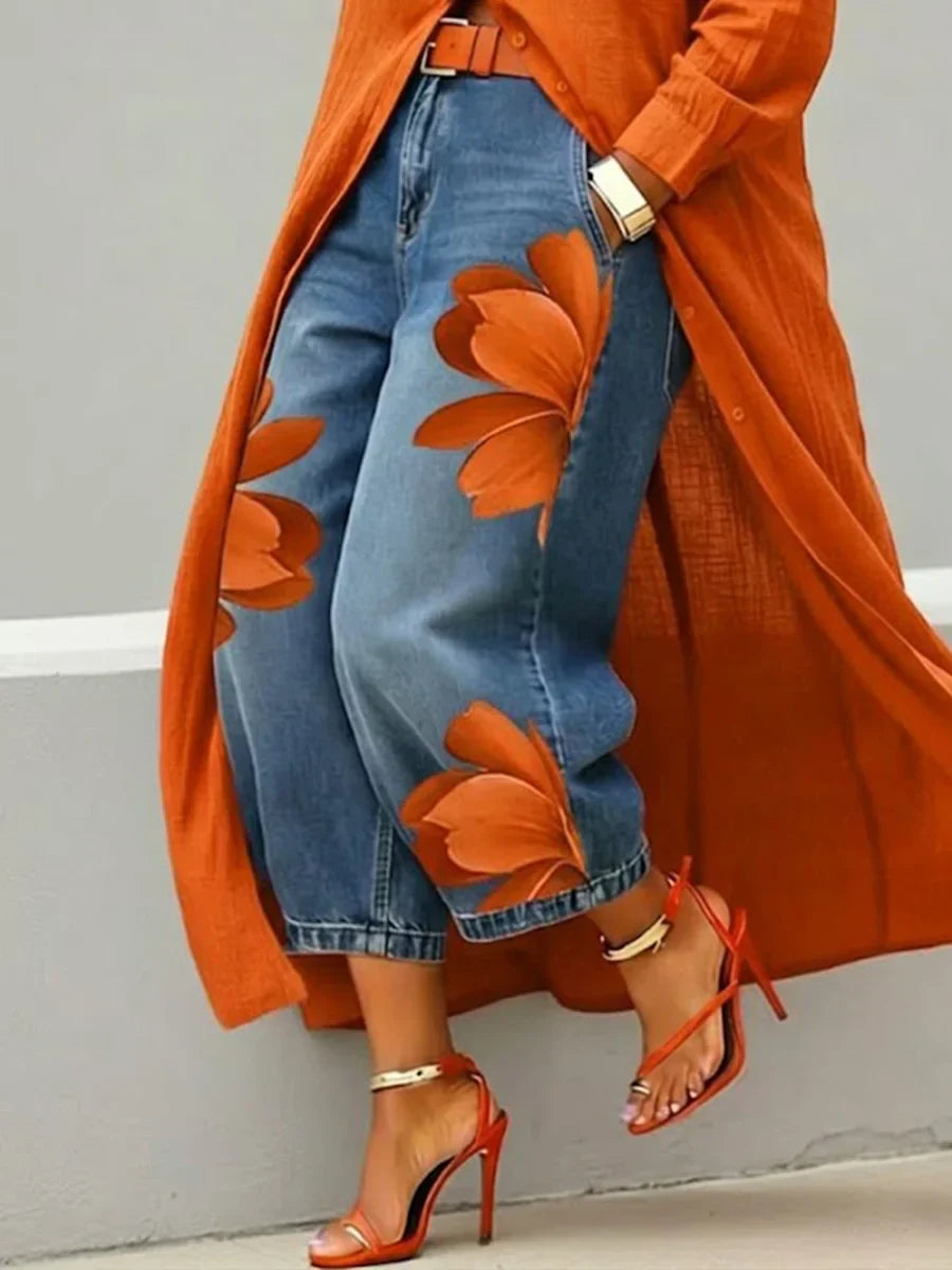 Maud | Conjunto de camisa larga y vaqueros florales
