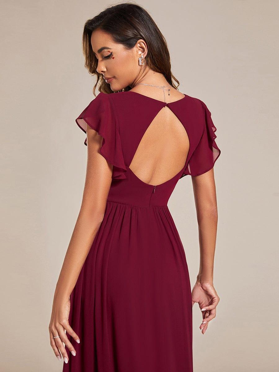 LILYANA™ | Vestido de dama de honor en gasa con mangas plisadas y abertura en la espalda