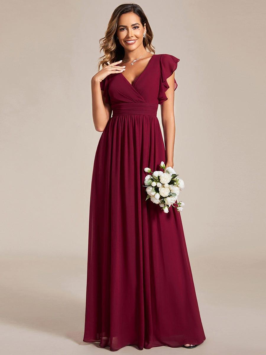 LILYANA™ | Vestido de dama de honor en gasa con mangas plisadas y abertura en la espalda