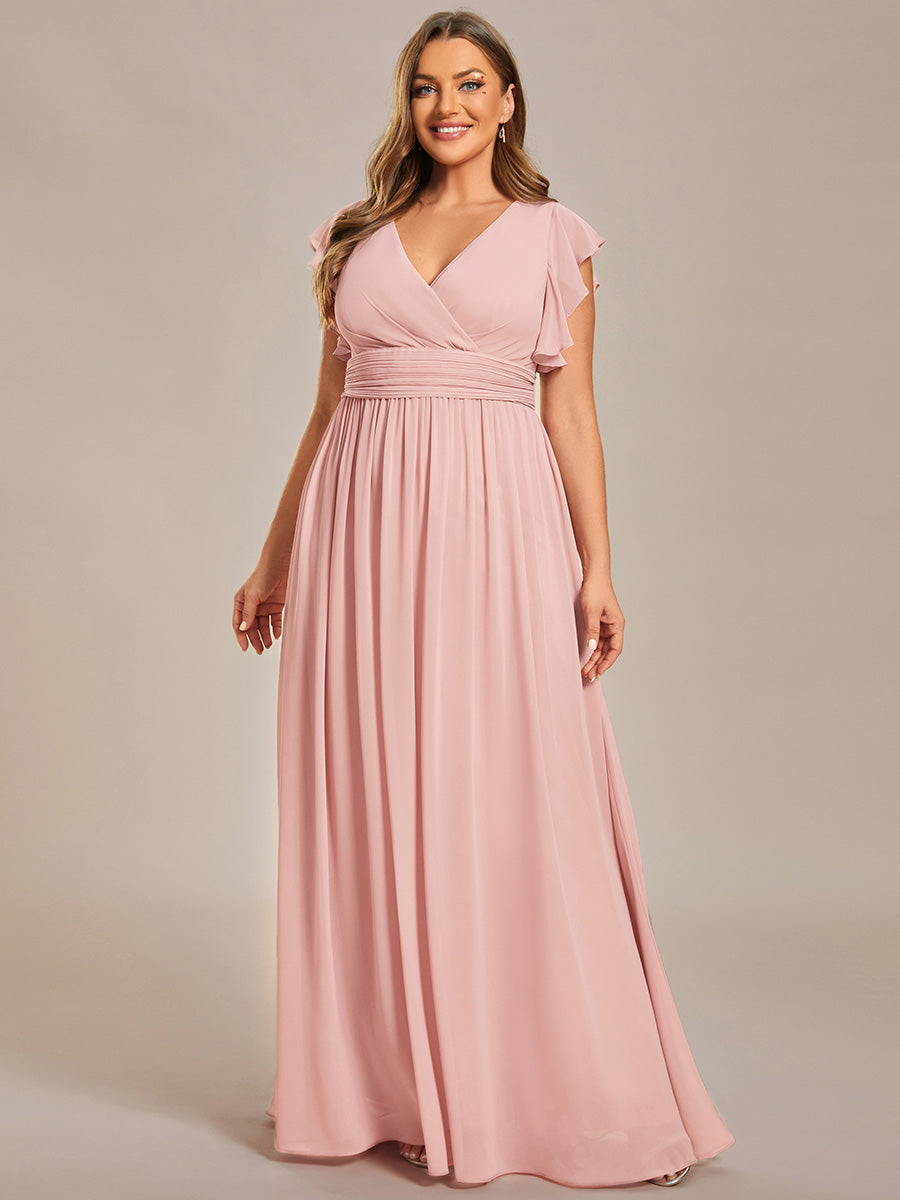 LILYANA™ | Vestido de dama de honor en gasa con mangas plisadas y abertura en la espalda