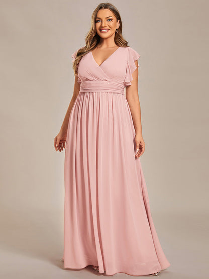 LILYANA™ | Vestido de dama de honor en gasa con mangas plisadas y abertura en la espalda