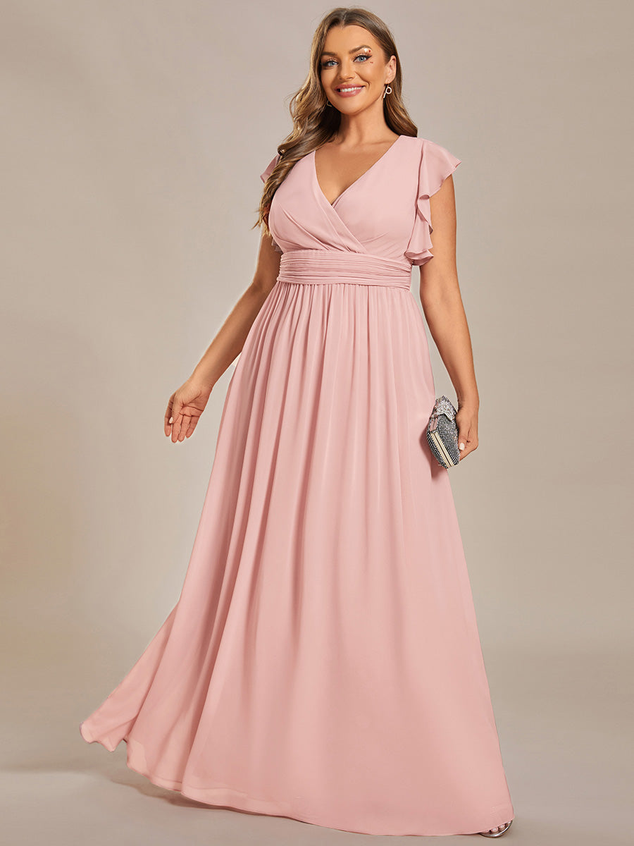 LILYANA™ | Vestido de dama de honor en gasa con mangas plisadas y abertura en la espalda
