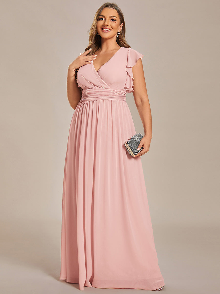 LILYANA™ | Vestido de dama de honor en gasa con mangas plisadas y abertura en la espalda
