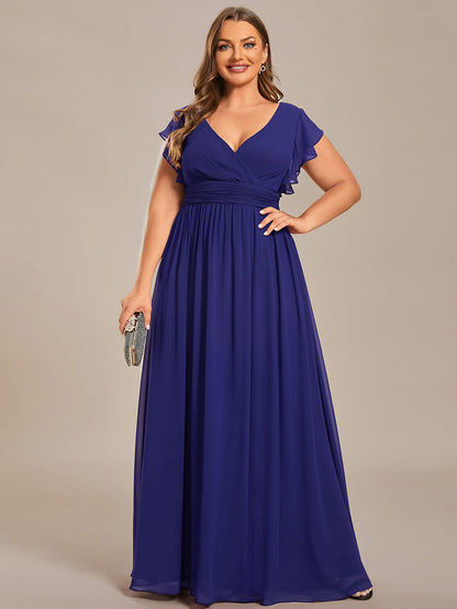 LILYANA™ | Vestido de dama de honor en gasa con mangas plisadas y abertura en la espalda