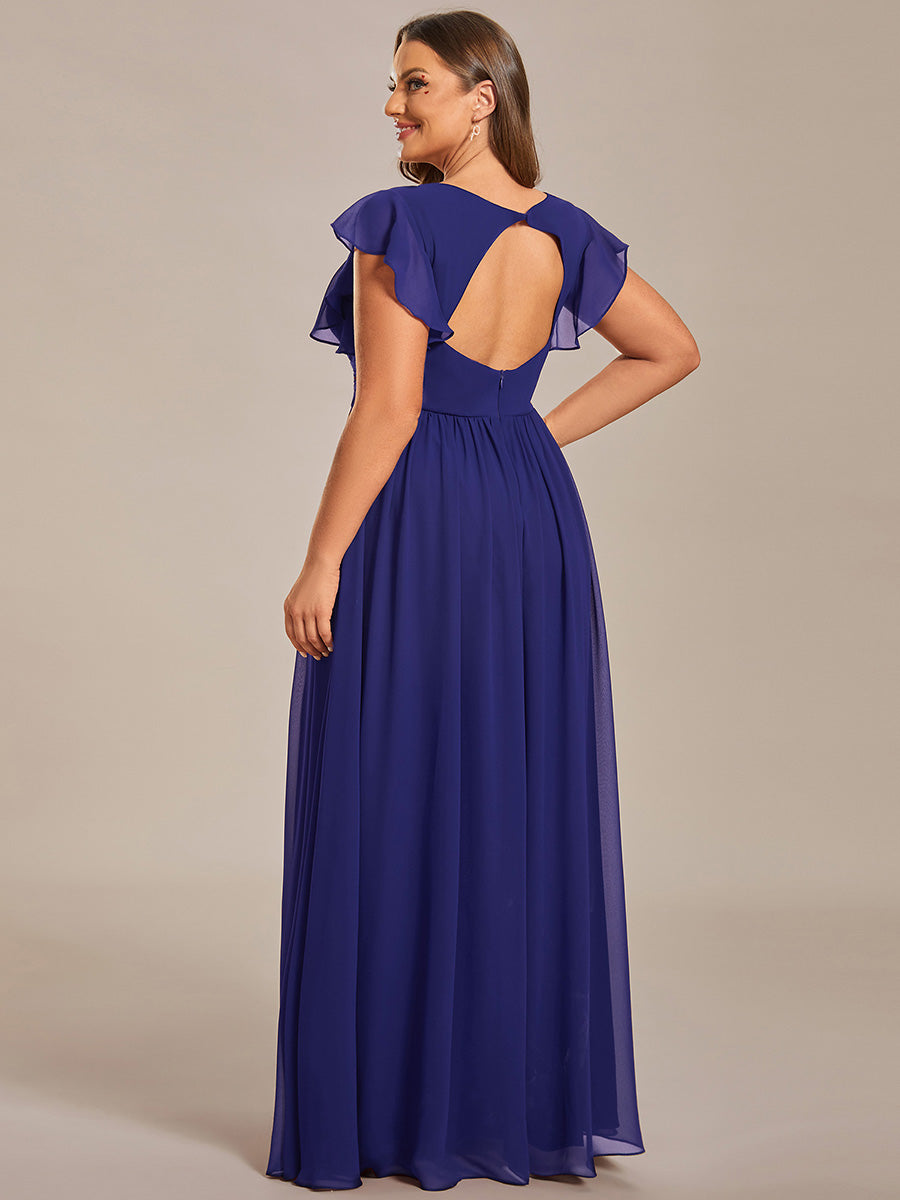 LILYANA™ | Vestido de dama de honor en gasa con mangas plisadas y abertura en la espalda