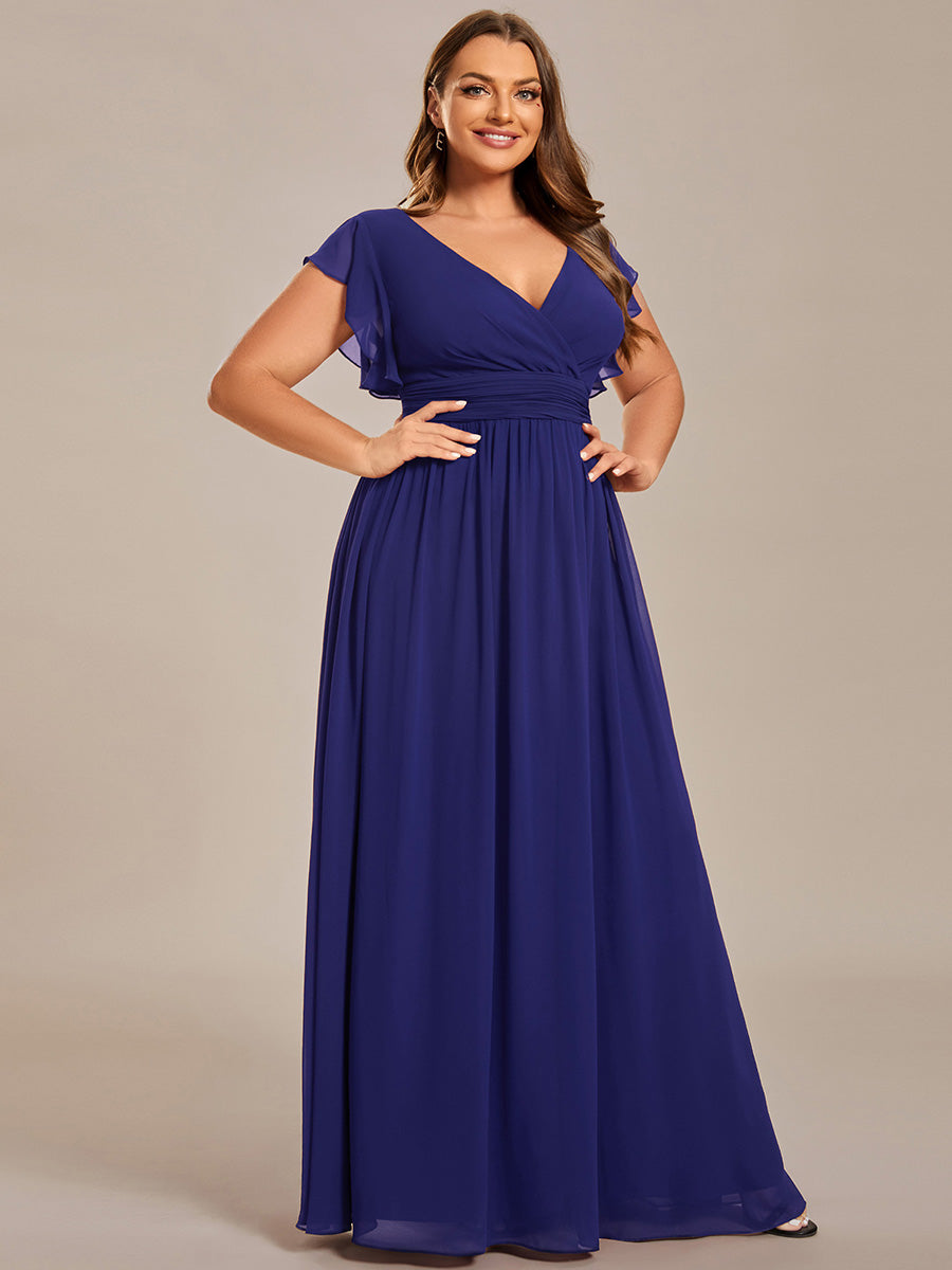 LILYANA™ | Vestido de dama de honor en gasa con mangas plisadas y abertura en la espalda