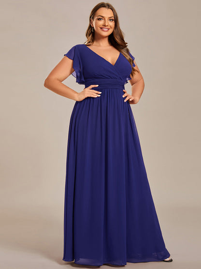 LILYANA™ | Vestido de dama de honor en gasa con mangas plisadas y abertura en la espalda