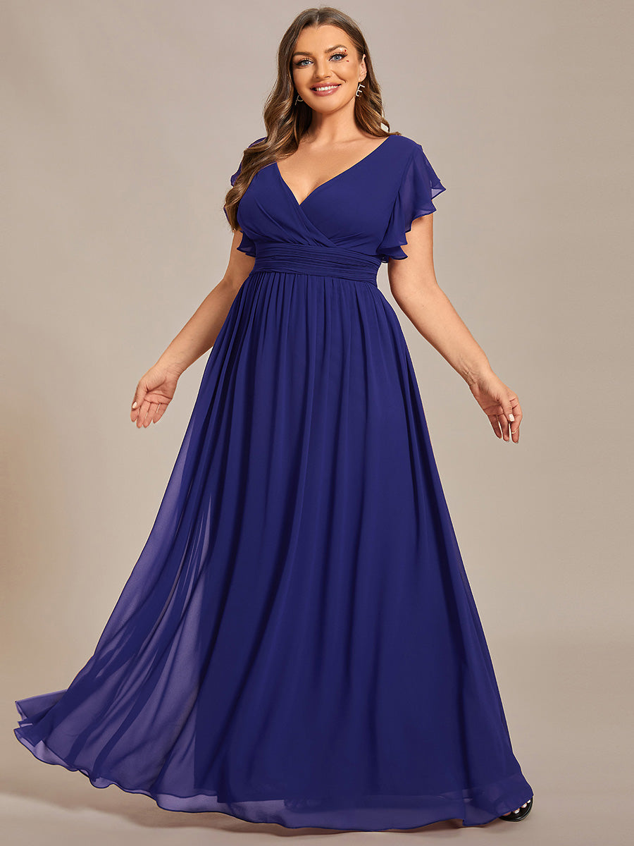 LILYANA™ | Vestido de dama de honor en gasa con mangas plisadas y abertura en la espalda