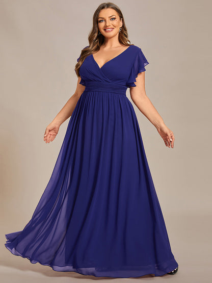 LILYANA™ | Vestido de dama de honor en gasa con mangas plisadas y abertura en la espalda