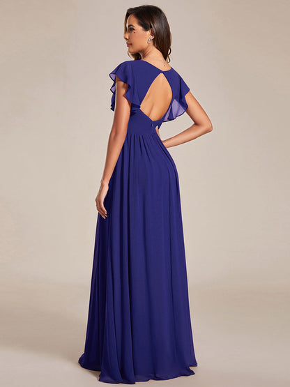 LILYANA™ | Vestido de dama de honor en gasa con mangas plisadas y abertura en la espalda