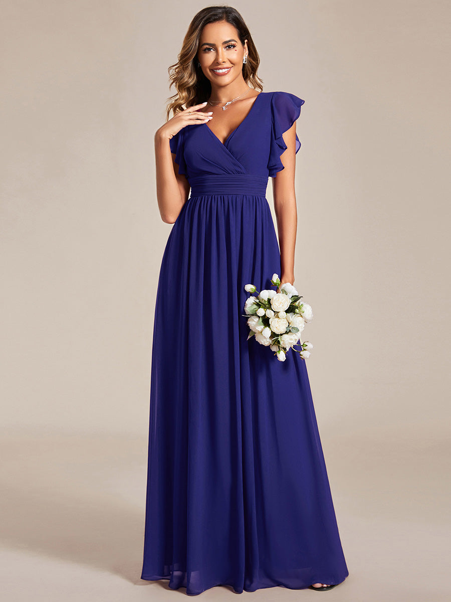 LILYANA™ | Vestido de dama de honor en gasa con mangas plisadas y abertura en la espalda