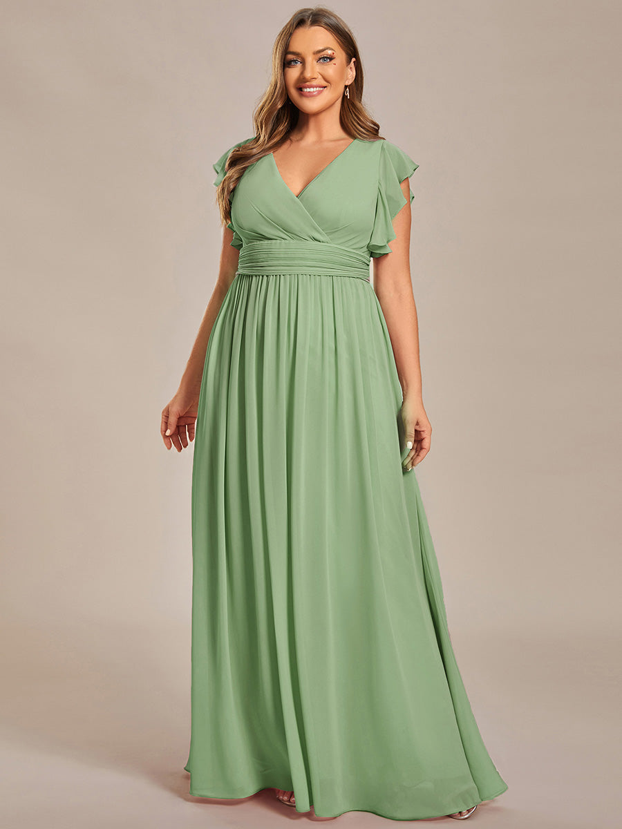 LILYANA™ | Vestido de dama de honor en gasa con mangas plisadas y abertura en la espalda