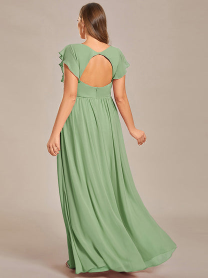 LILYANA™ | Vestido de dama de honor en gasa con mangas plisadas y abertura en la espalda