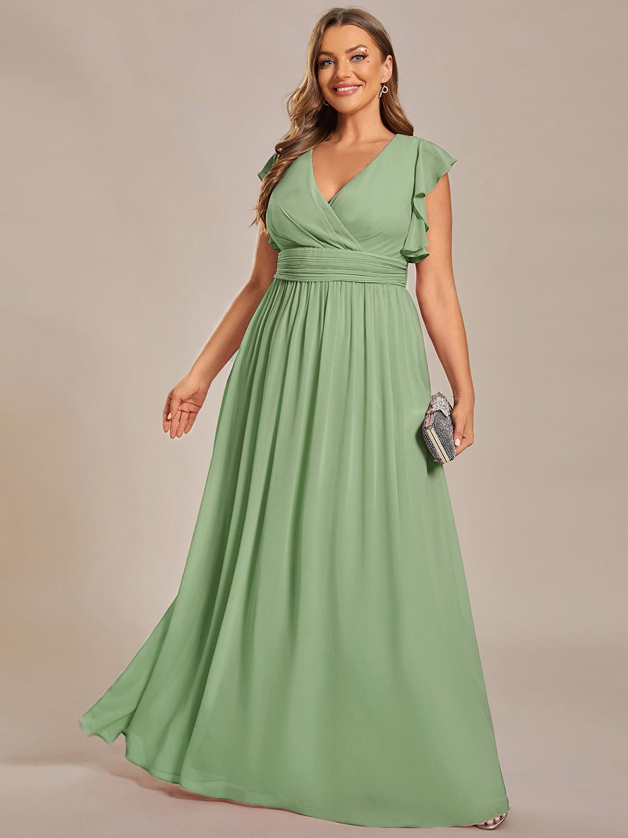 LILYANA™ | Vestido de dama de honor en gasa con mangas plisadas y abertura en la espalda
