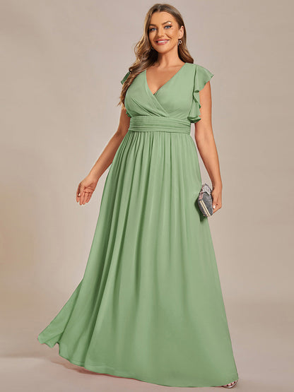 LILYANA™ | Vestido de dama de honor en gasa con mangas plisadas y abertura en la espalda