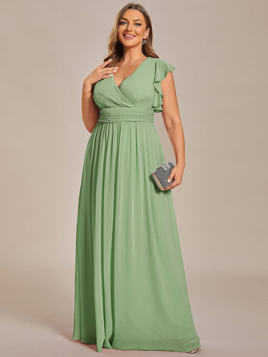 LILYANA™ | Vestido de dama de honor en gasa con mangas plisadas y abertura en la espalda