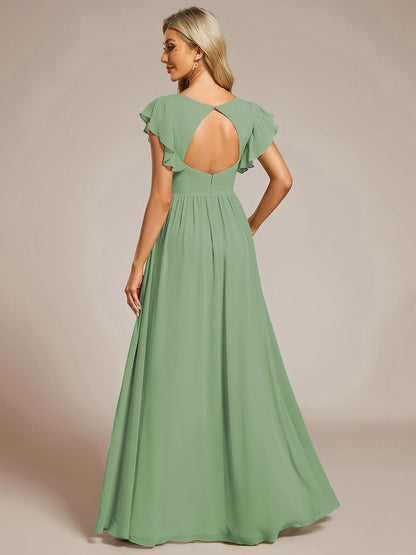 LILYANA™ | Vestido de dama de honor en gasa con mangas plisadas y abertura en la espalda