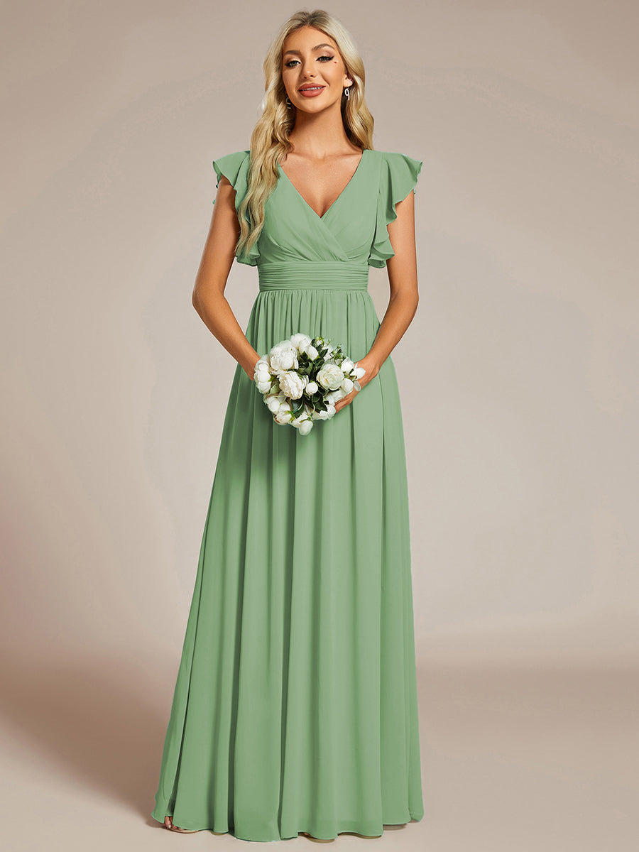 LILYANA™ | Vestido de dama de honor en gasa con mangas plisadas y abertura en la espalda